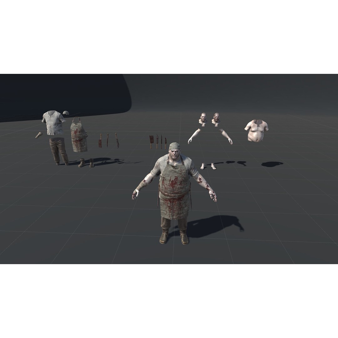 Butcher Man 3D Model – Low Poly Rigged Character for Games