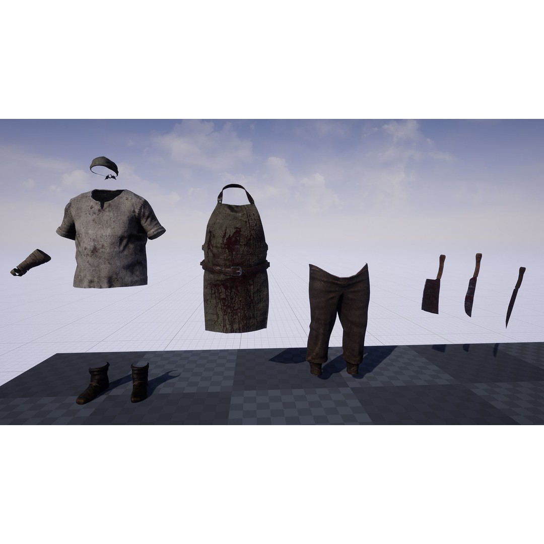 Butcher Man 3D Model – Low Poly Rigged Character for Games - View 12