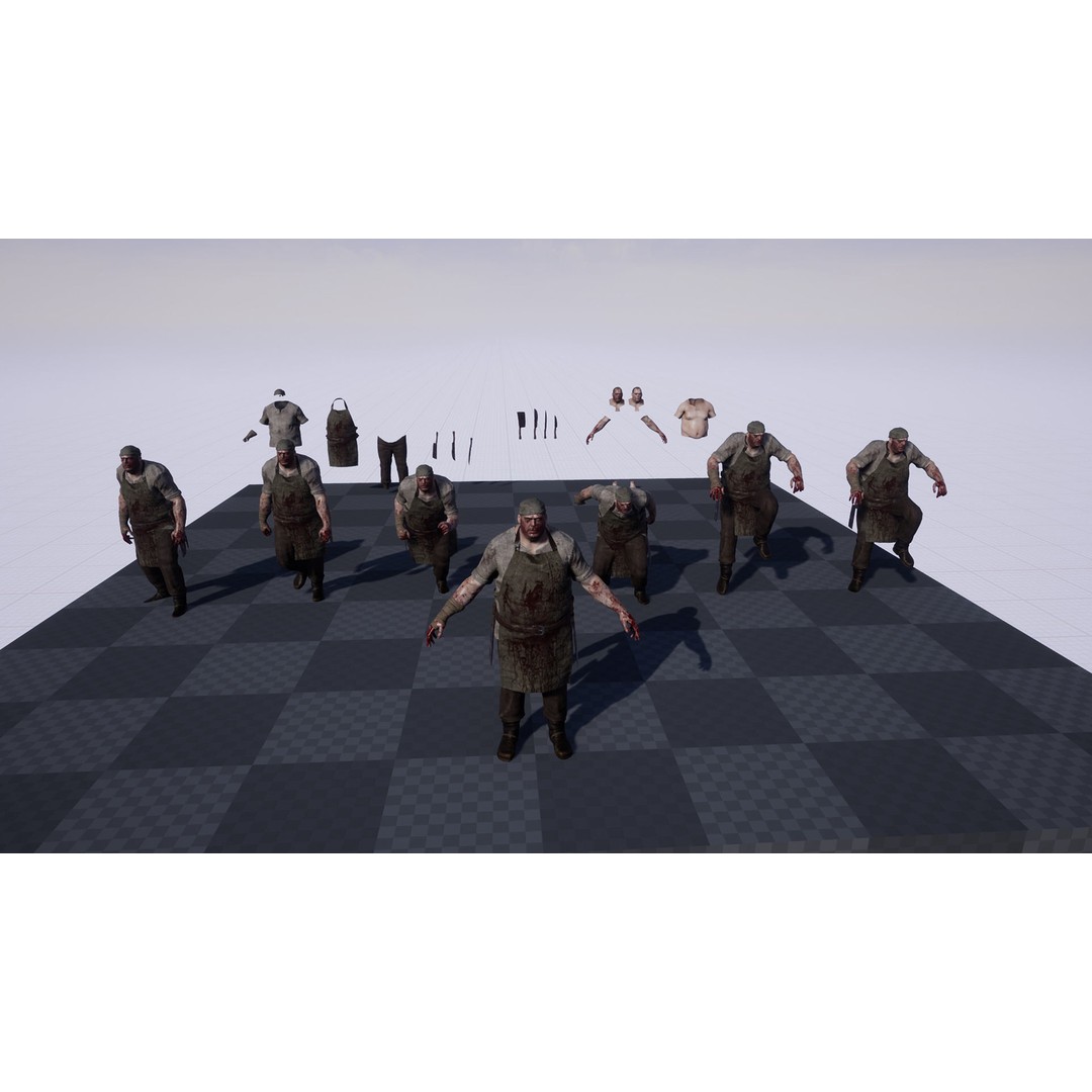 Butcher Man 3D Model – Low Poly Rigged Character for Games - View 16