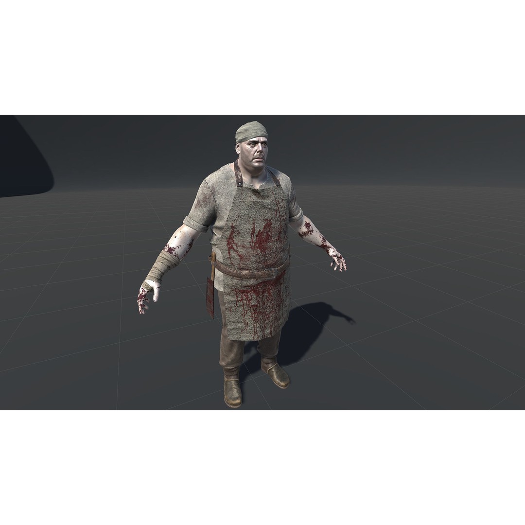 Butcher Man 3D Model – Low Poly Rigged Character for Games - View 18