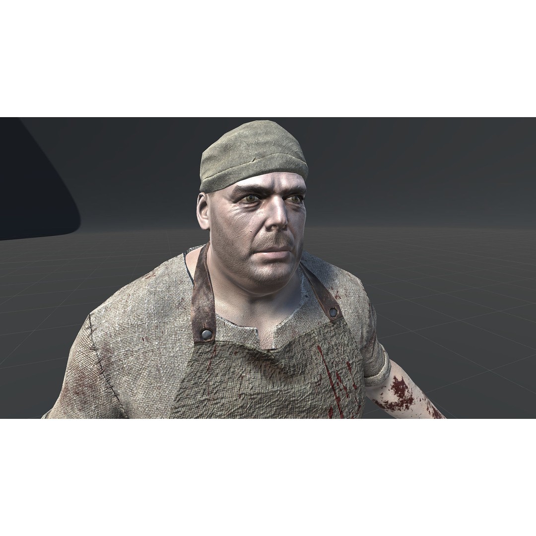 Butcher Man 3D Model – Low Poly Rigged Character for Games - View 19