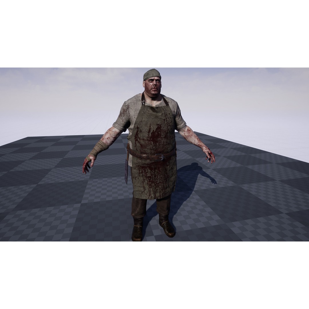 Butcher Man 3D Model – Low Poly Rigged Character for Games - View 9