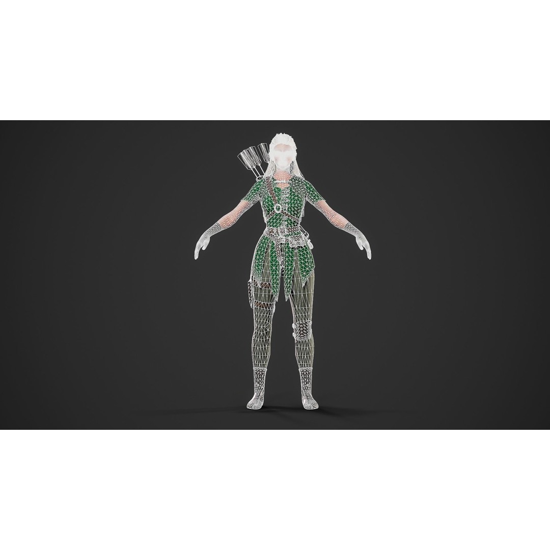 Archer Girl 3D Model – Low Poly Game Ready Character, FBX - View 10