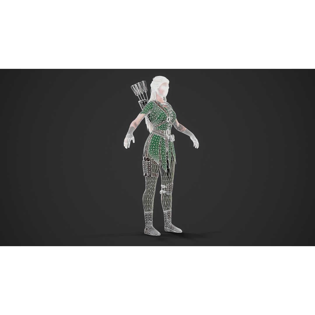 Archer Girl 3D Model – Low Poly Game Ready Character, FBX - View 11