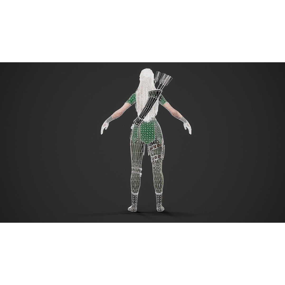 Archer Girl 3D Model – Low Poly Game Ready Character, FBX - View 12