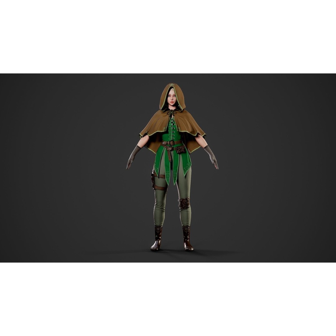 Archer Girl 3D Model – Low Poly Game Ready Character, FBX - View 14