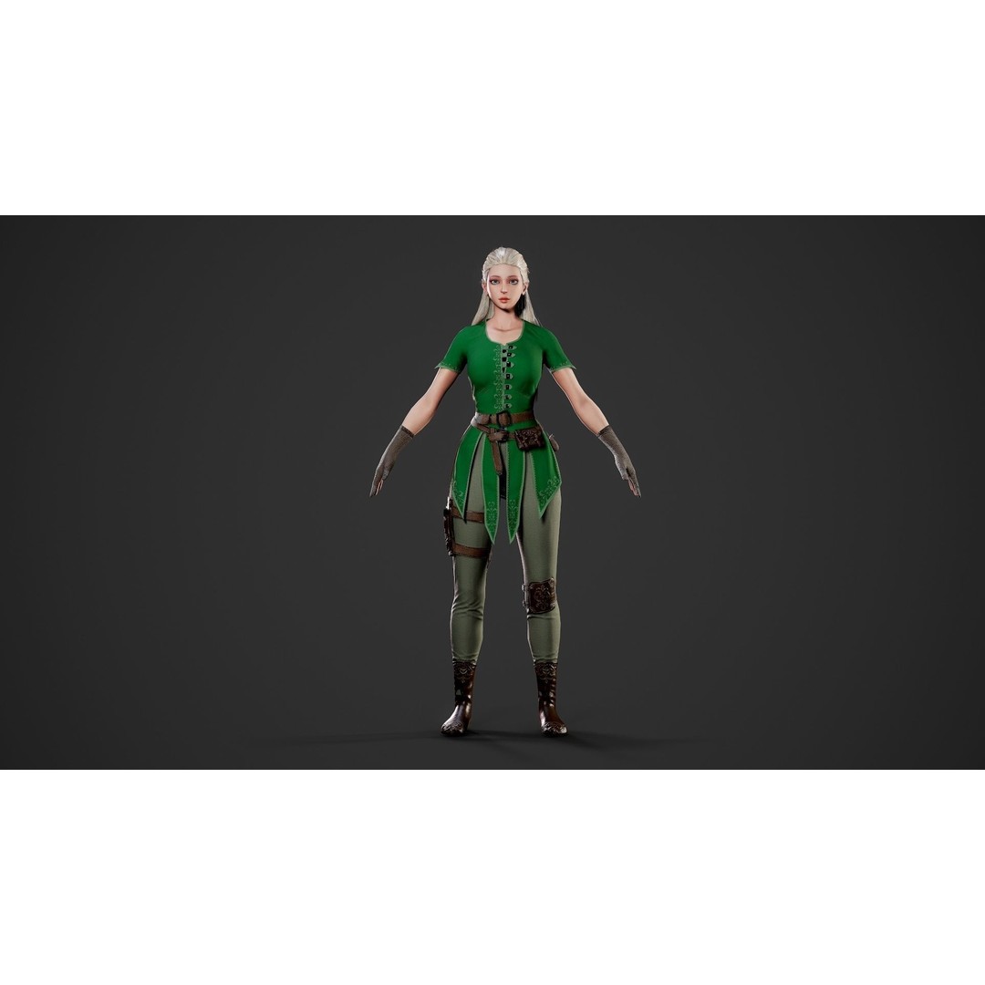 Archer Girl 3D Model – Low Poly Game Ready Character, FBX - View 16