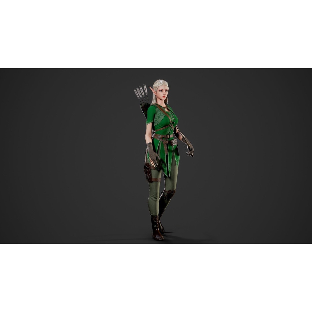 Archer Girl 3D Model – Low Poly Game Ready Character, FBX - View 17