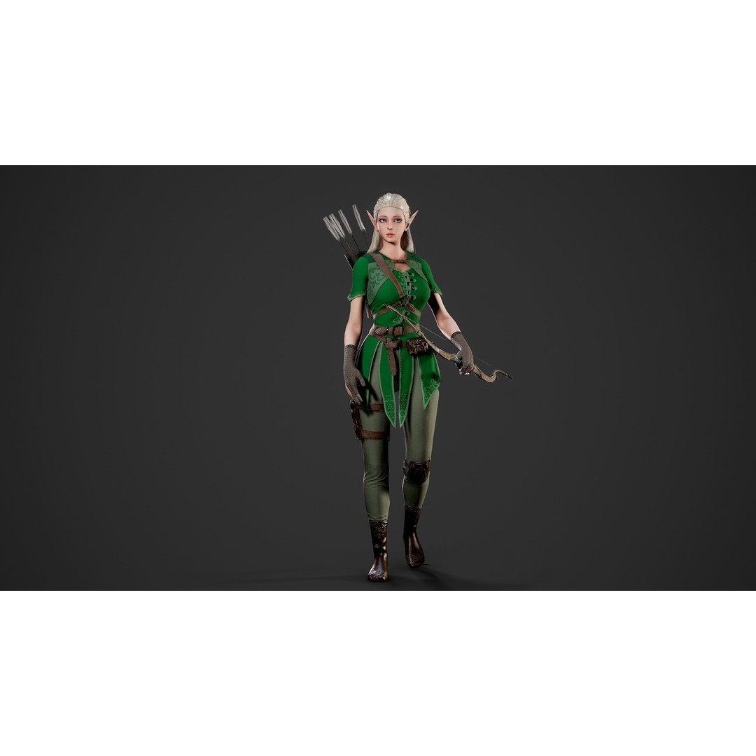 Archer Girl 3D Model – Low Poly Game Ready Character, FBX - View 18