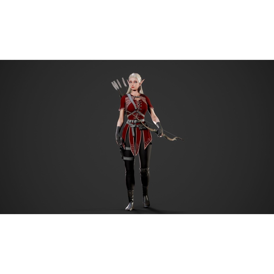 Archer Girl 3D Model – Low Poly Game Ready Character, FBX - View 22