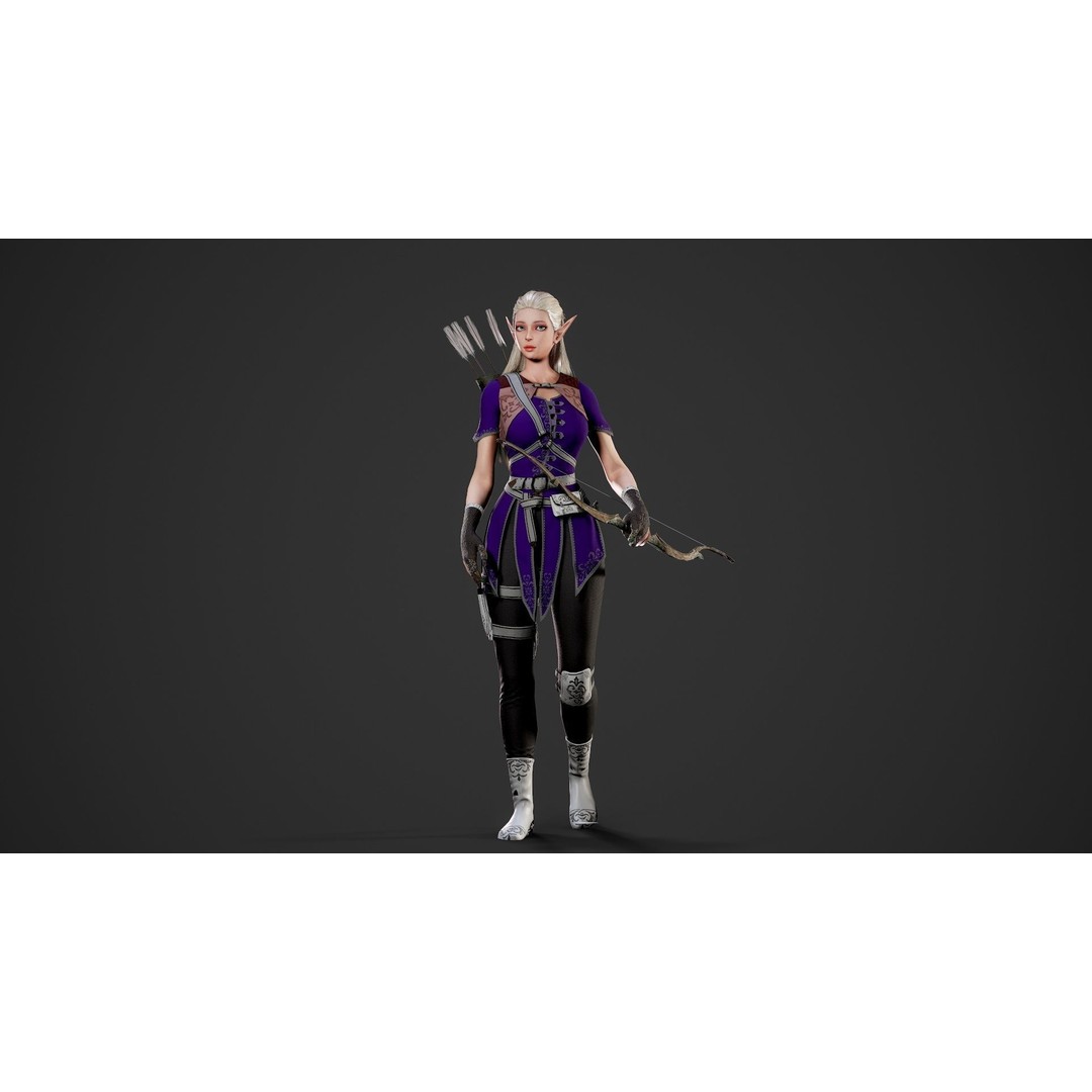 Archer Girl 3D Model – Low Poly Game Ready Character, FBX - View 23