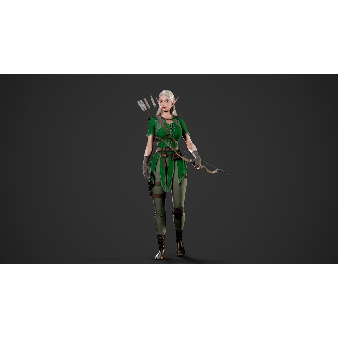 Archer Girl 3D Model – Low Poly Game Ready Character, FBX - View 24