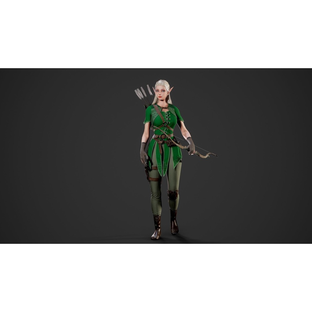 Archer Girl 3D Model – Low Poly Game Ready Character, FBX - View 3