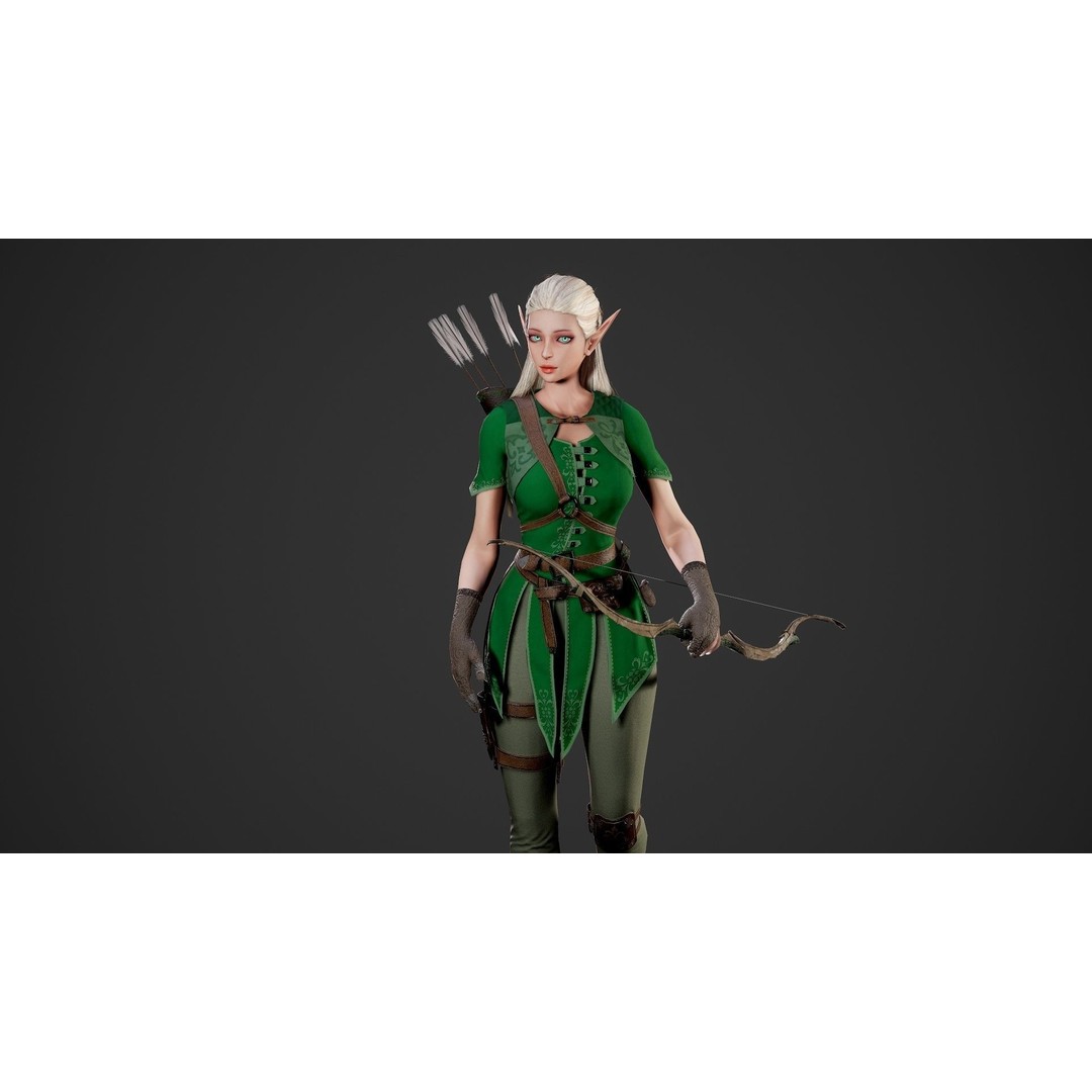 Archer Girl 3D Model – Low Poly Game Ready Character, FBX - View 34