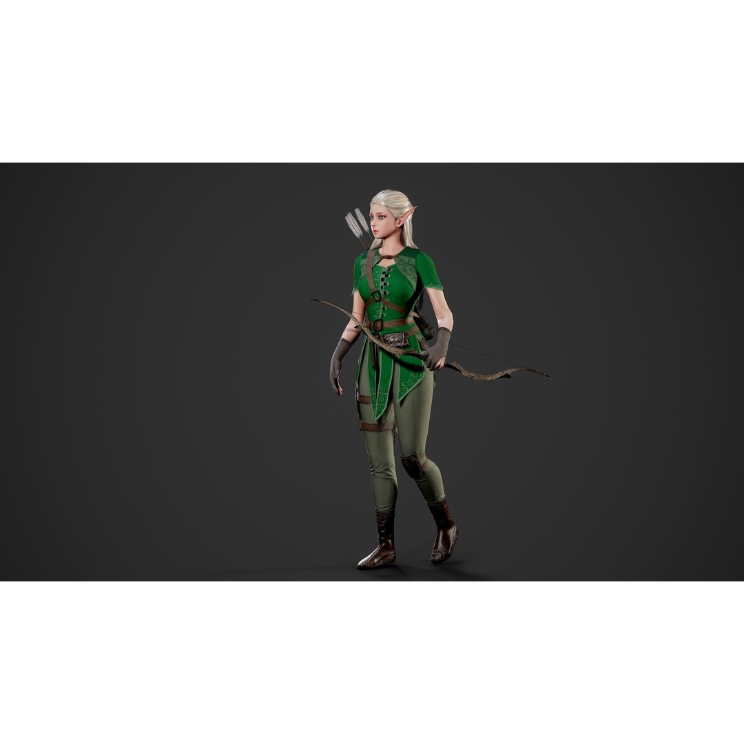 Archer Girl 3D Model – Low Poly Game Ready Character, FBX - View 4