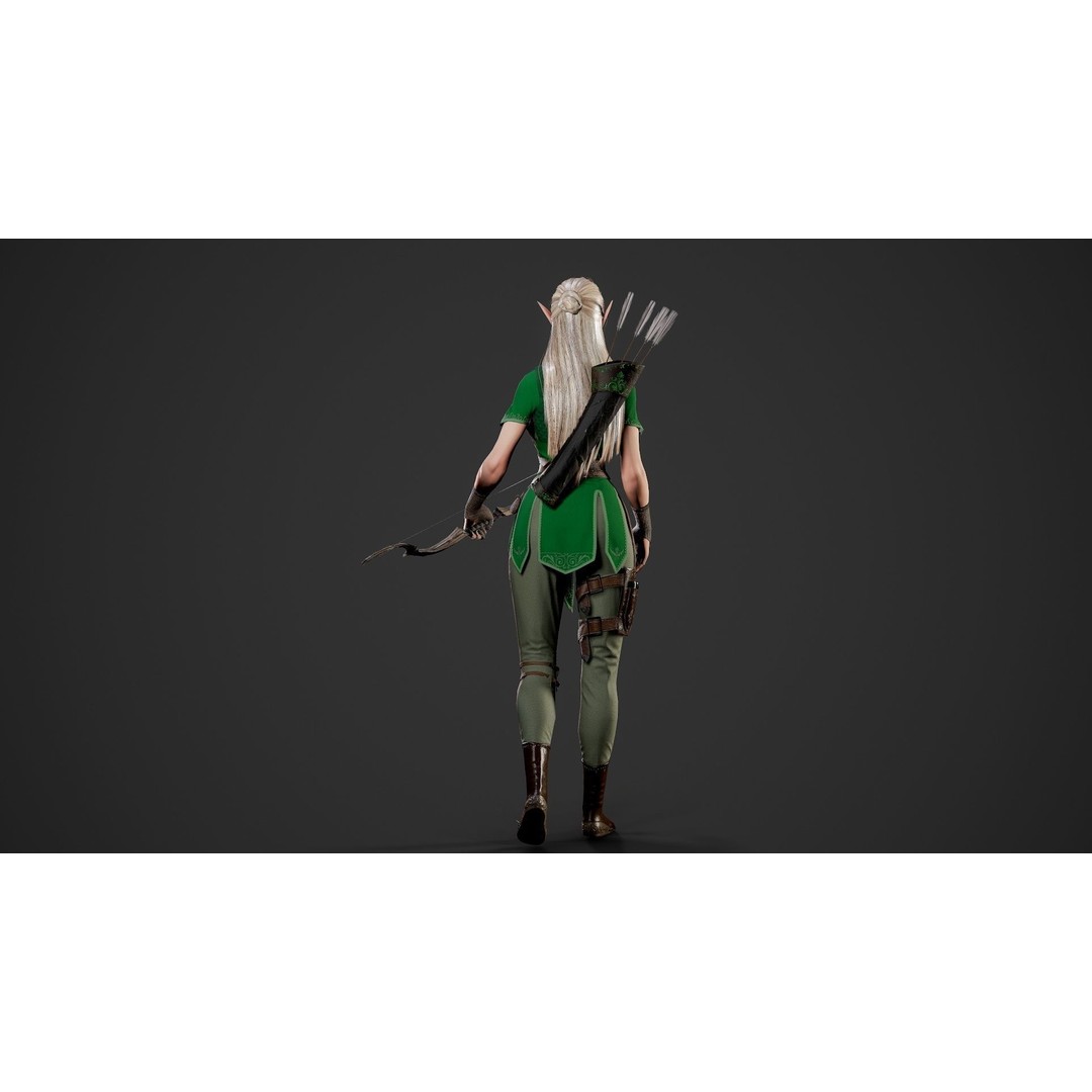 Archer Girl 3D Model – Low Poly Game Ready Character, FBX - View 5
