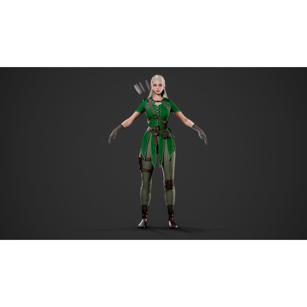 Archer Girl 3D Model – Low Poly Game Ready Character, FBX - View 6