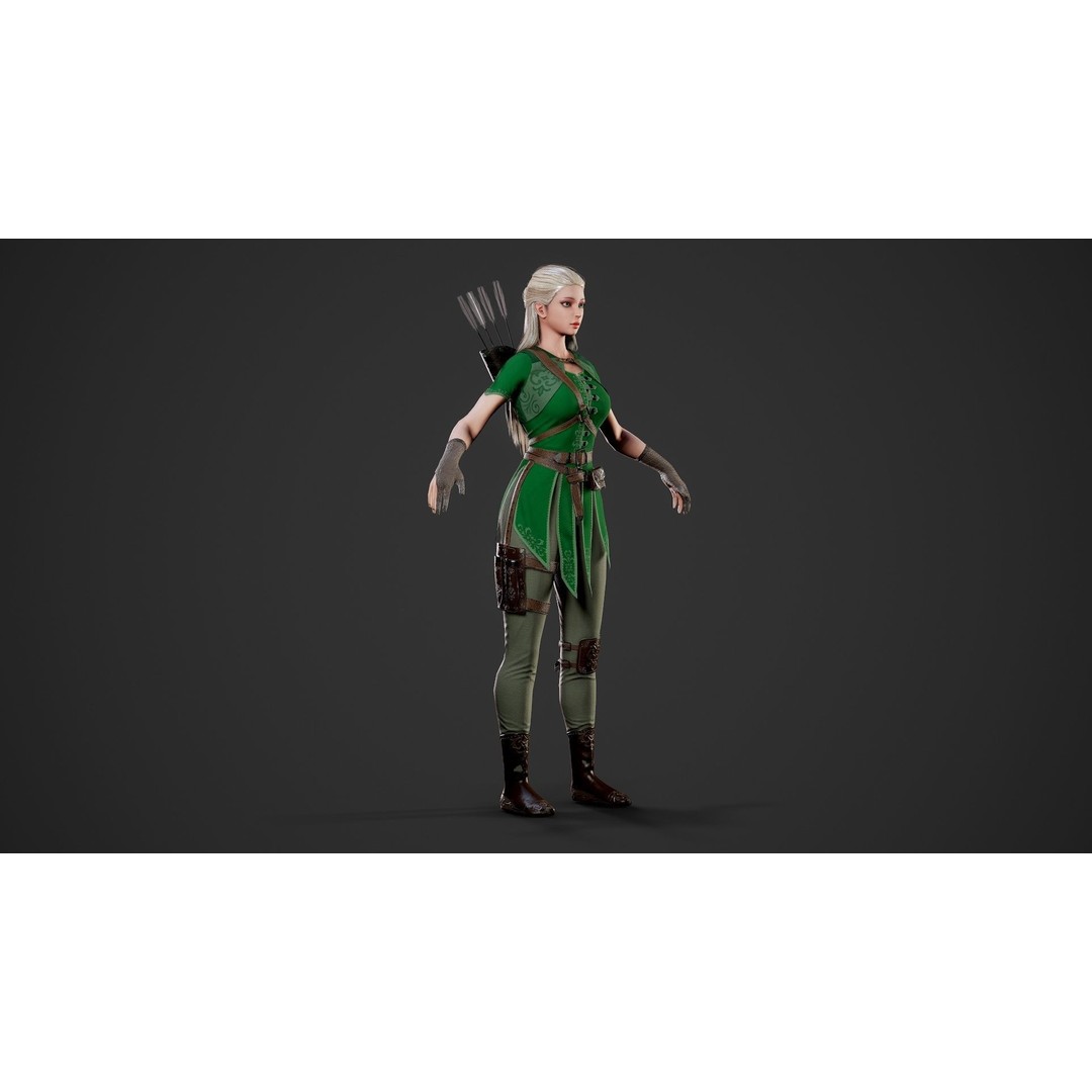 Archer Girl 3D Model – Low Poly Game Ready Character, FBX - View 7