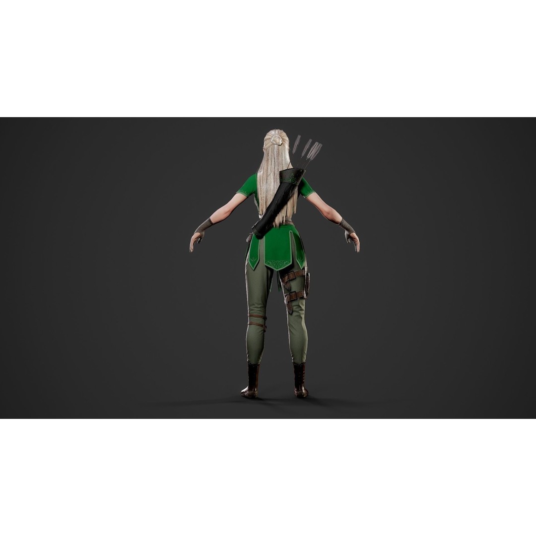 Archer Girl 3D Model – Low Poly Game Ready Character, FBX - View 8