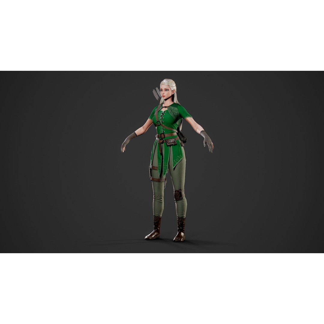 Archer Girl 3D Model – Low Poly Game Ready Character, FBX - View 9