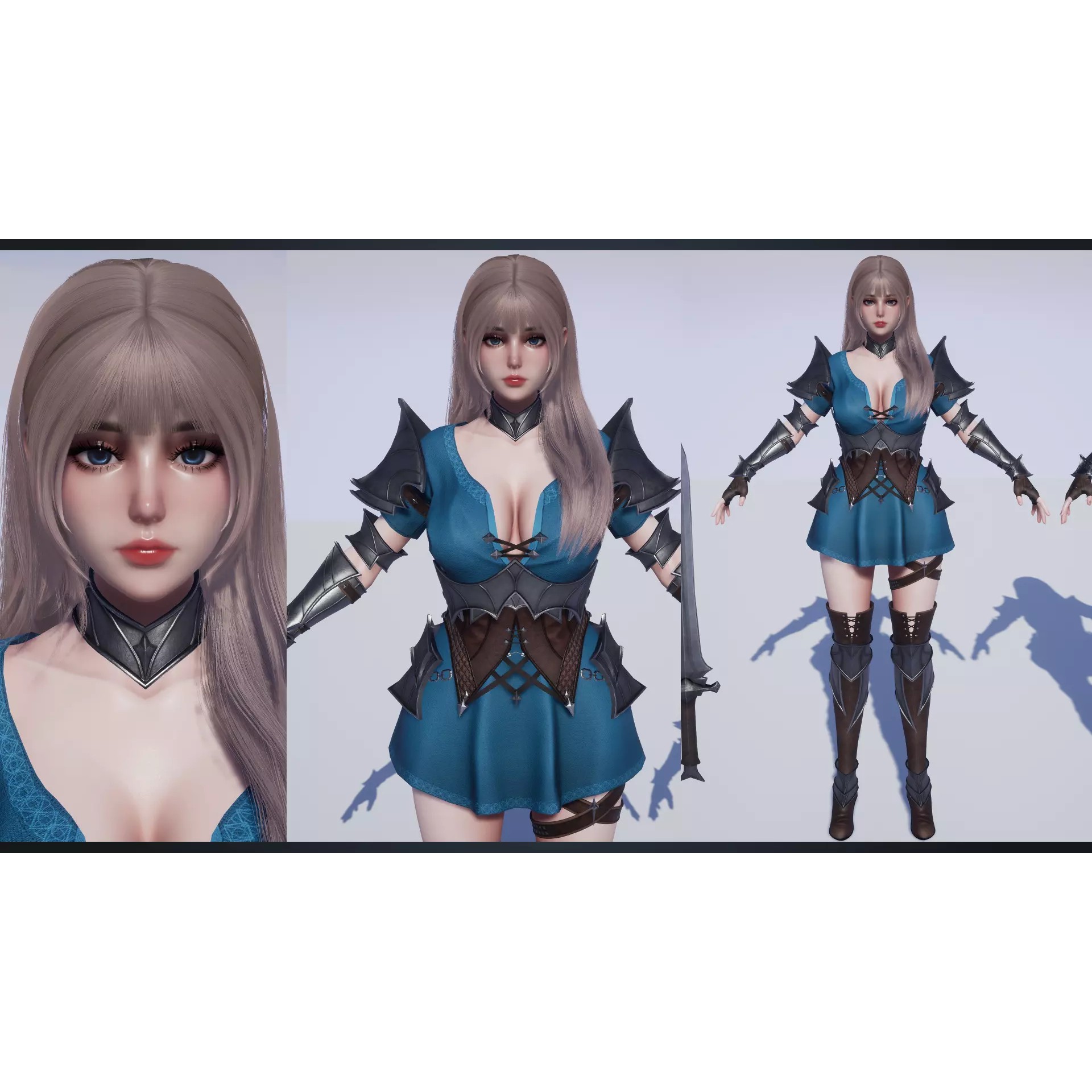 Knight Girl Elaine - Low-Poly Game-Ready 3D Model - View 14