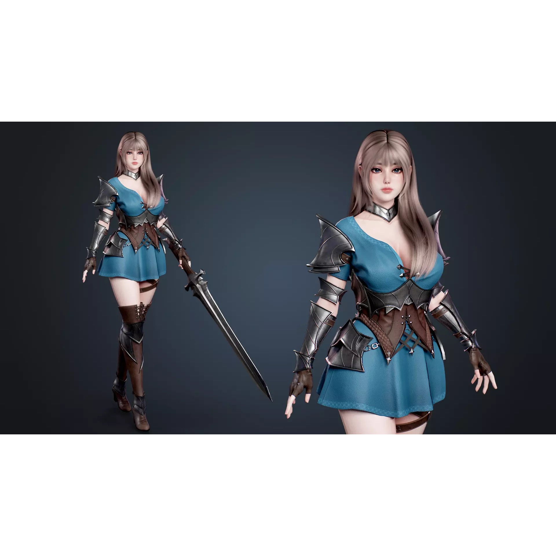 Knight Girl Elaine - Low-Poly Game-Ready 3D Model - View 3
