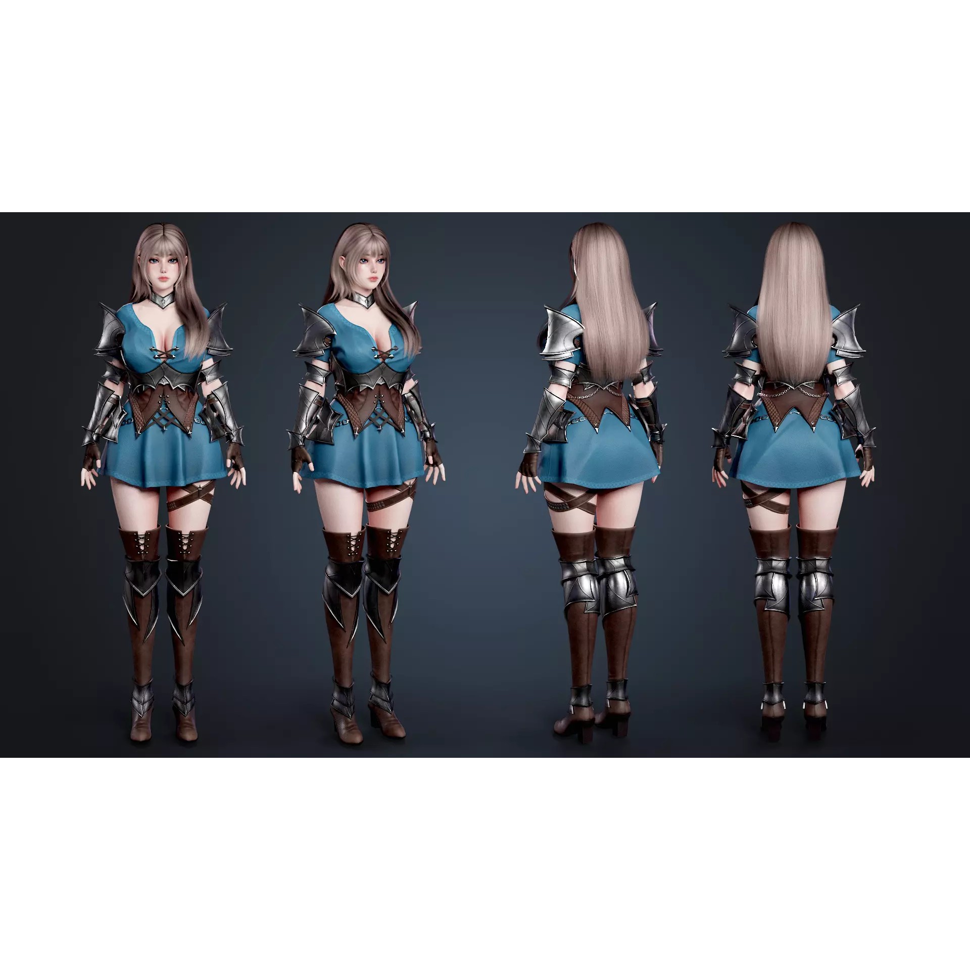 Knight Girl Elaine - Low-Poly Game-Ready 3D Model - View 4