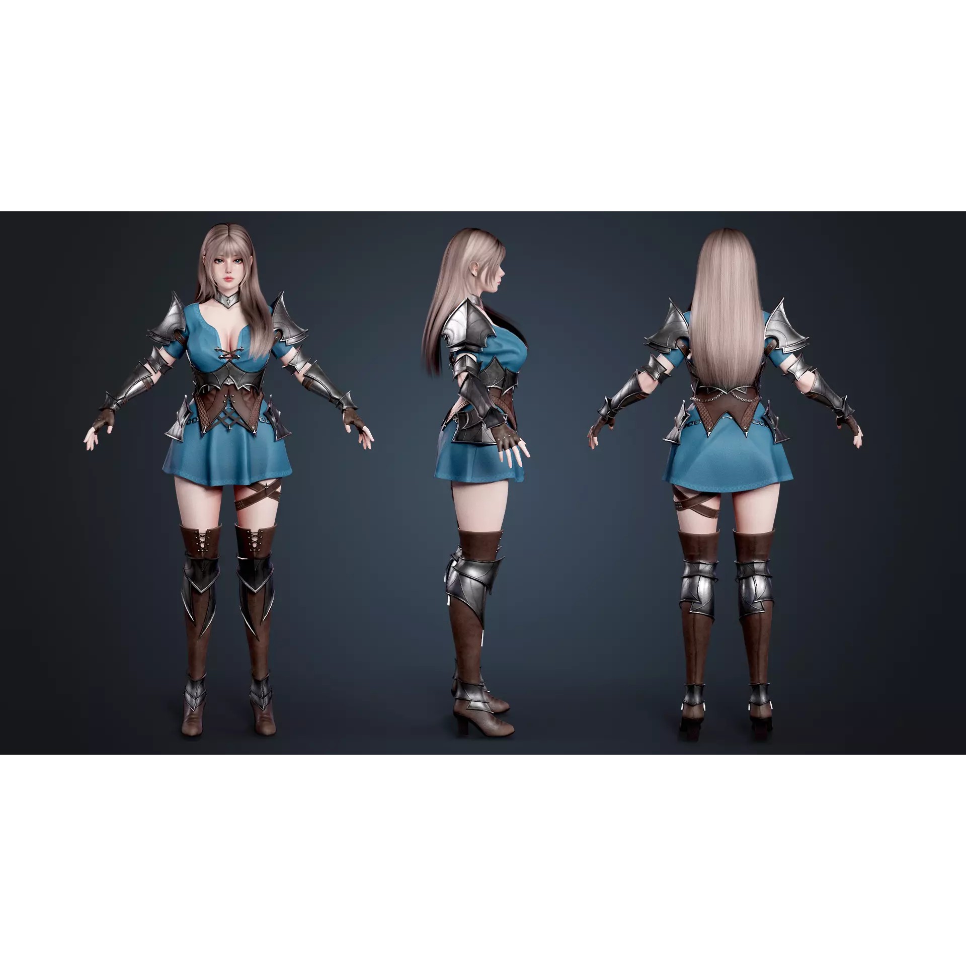 Knight Girl Elaine - Low-Poly Game-Ready 3D Model - View 5