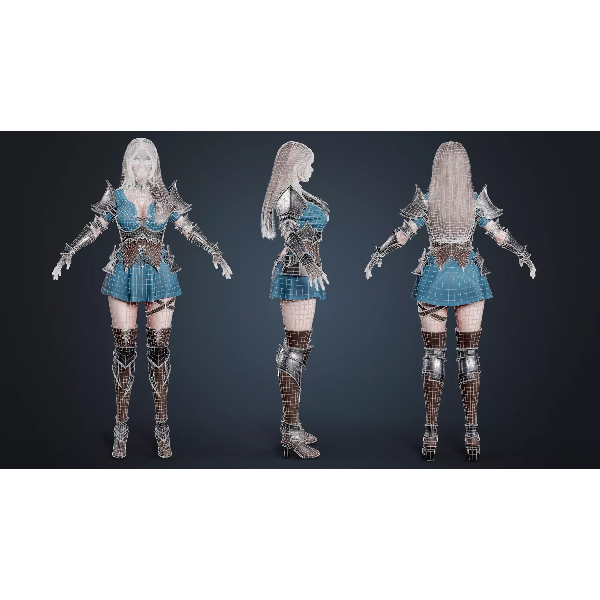 Knight Girl Elaine - Low-Poly Game-Ready 3D Model - View 6