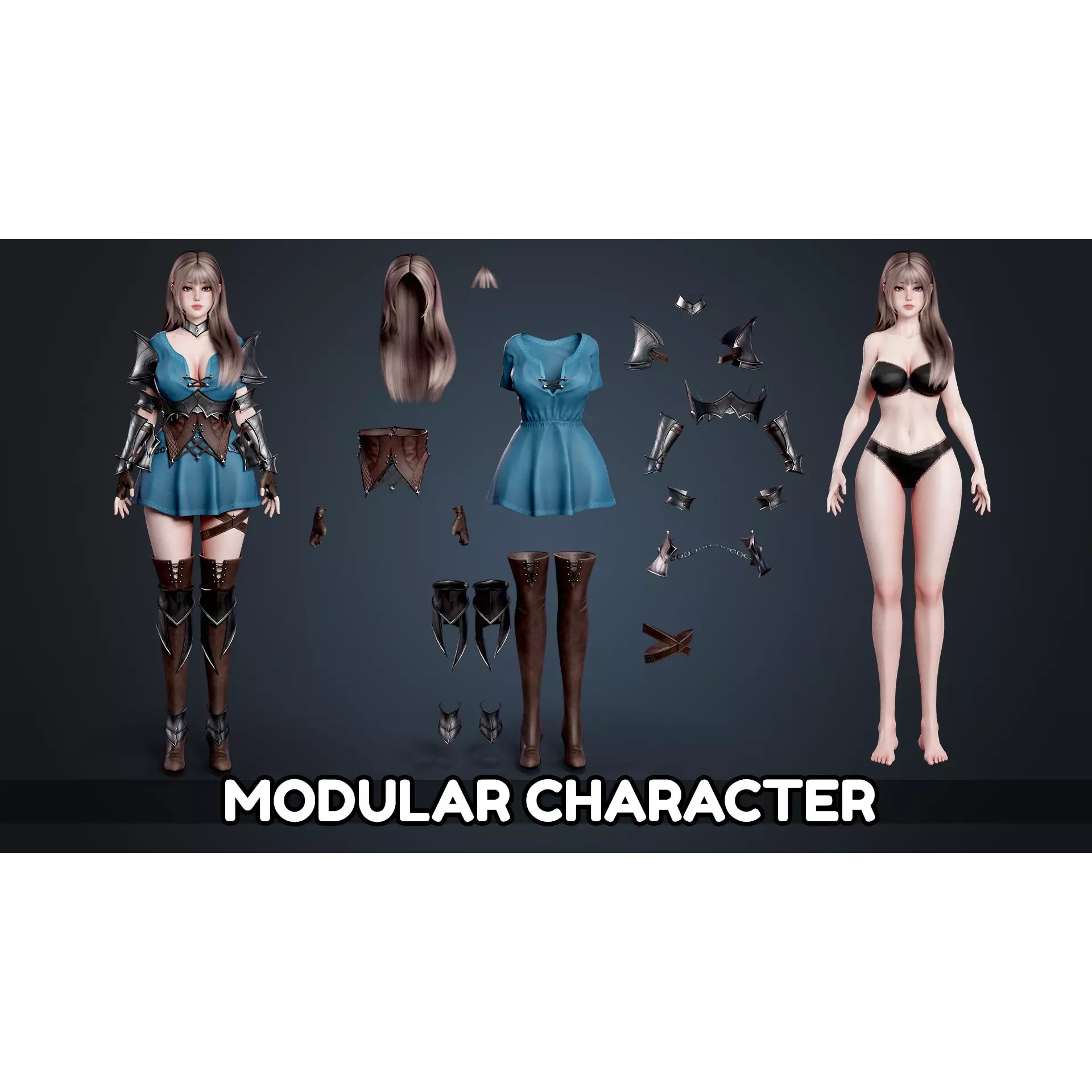 Knight Girl Elaine - Low-Poly Game-Ready 3D Model - View 8