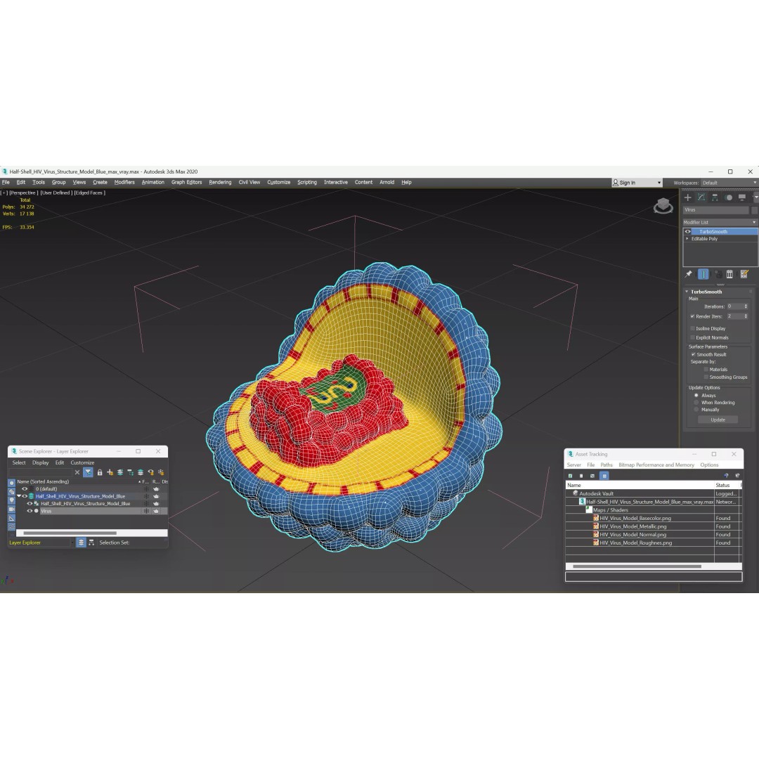 Half-Shell HIV Virus Structure 3D Model – PBR Textured Educational Asset, FBX - View 14