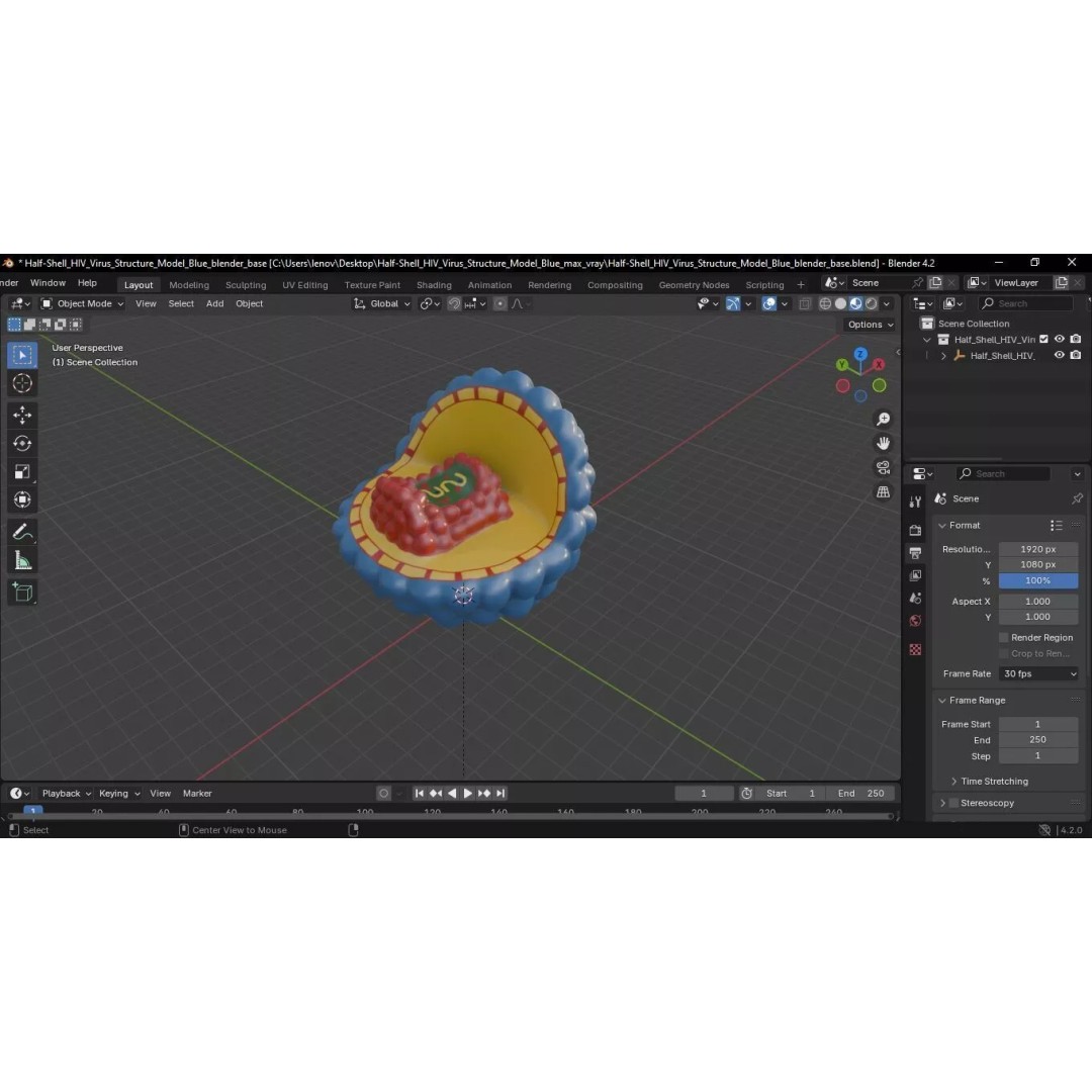 Half-Shell HIV Virus Structure 3D Model – PBR Textured Educational Asset, FBX - View 17