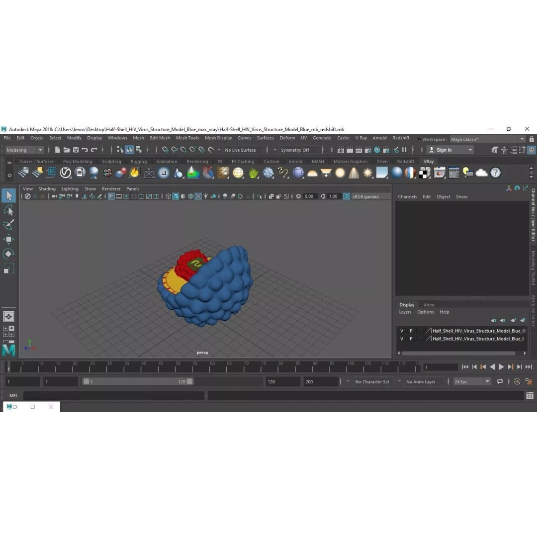 Half-Shell HIV Virus Structure 3D Model – PBR Textured Educational Asset, FBX - View 18