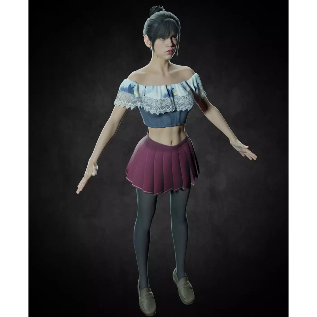 Wednesday Addams 3D Model – High Details Rigged Character, PBR 8K - View 11