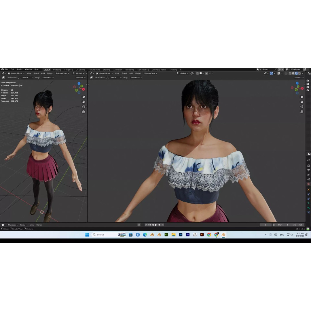 Wednesday Addams 3D Model – High Details Rigged Character, PBR 8K - View 18