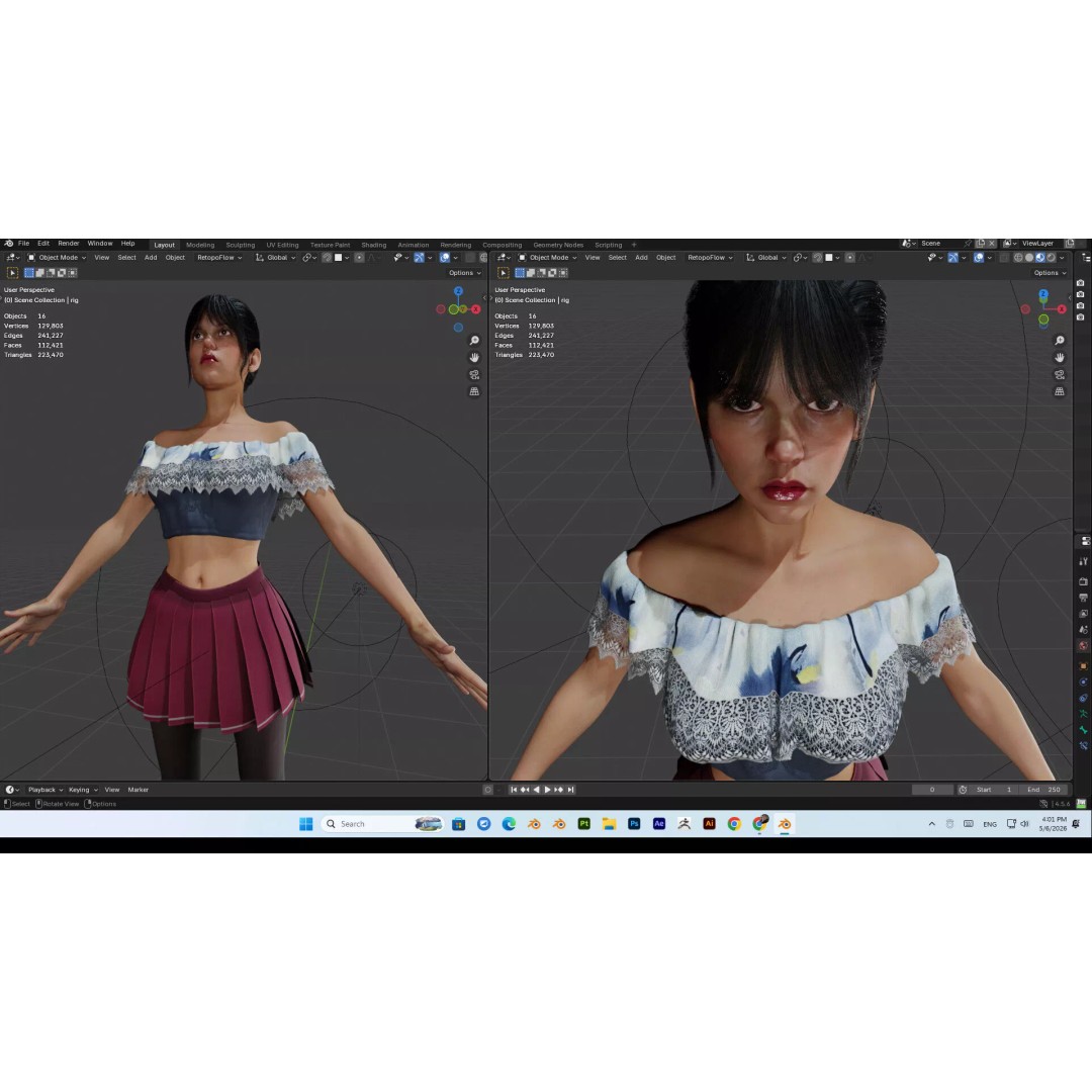 Wednesday Addams 3D Model – High Details Rigged Character, PBR 8K - View 22