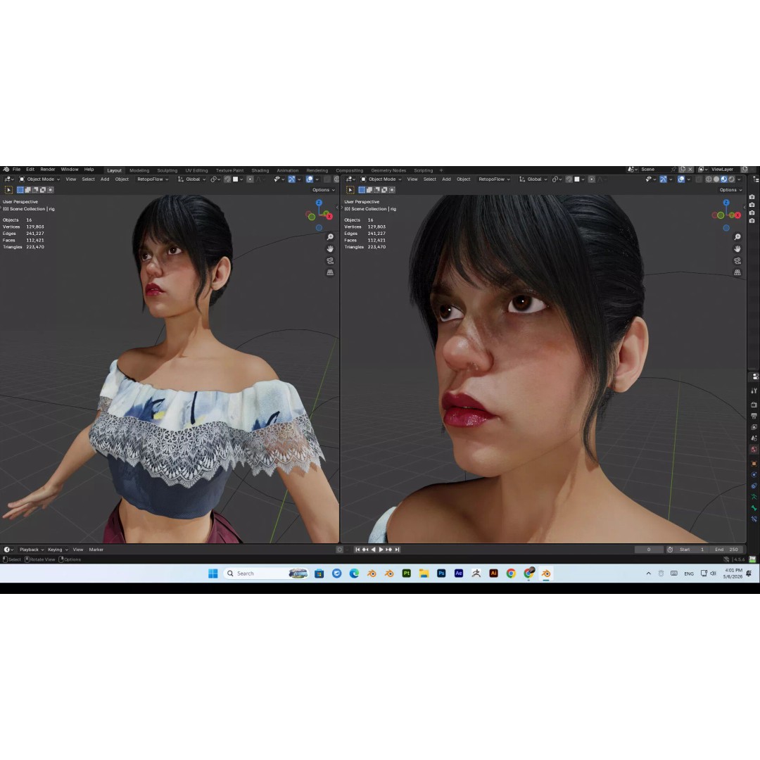 Wednesday Addams 3D Model – High Details Rigged Character, PBR 8K - View 23