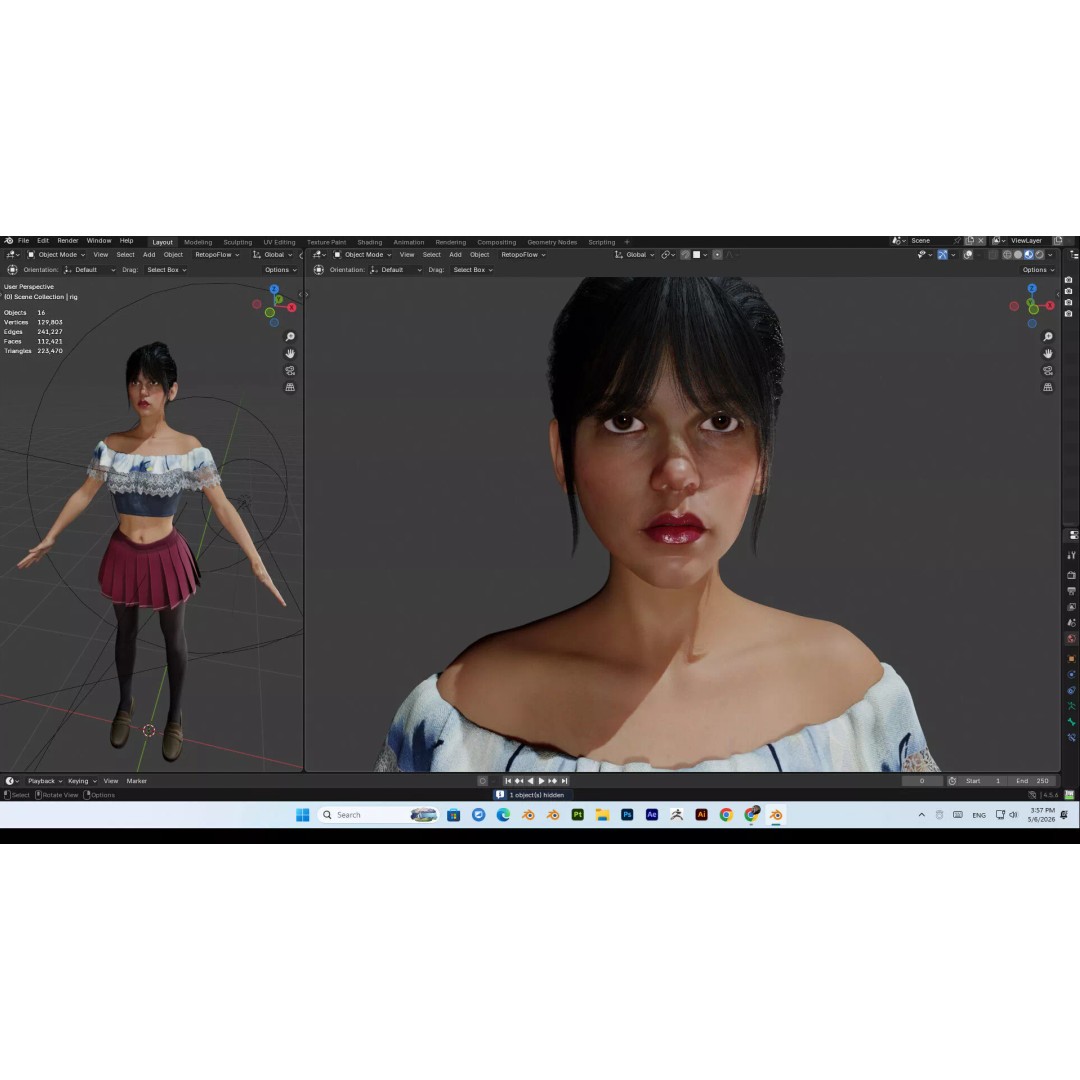 Wednesday Addams 3D Model – High Details Rigged Character, PBR 8K - View 4