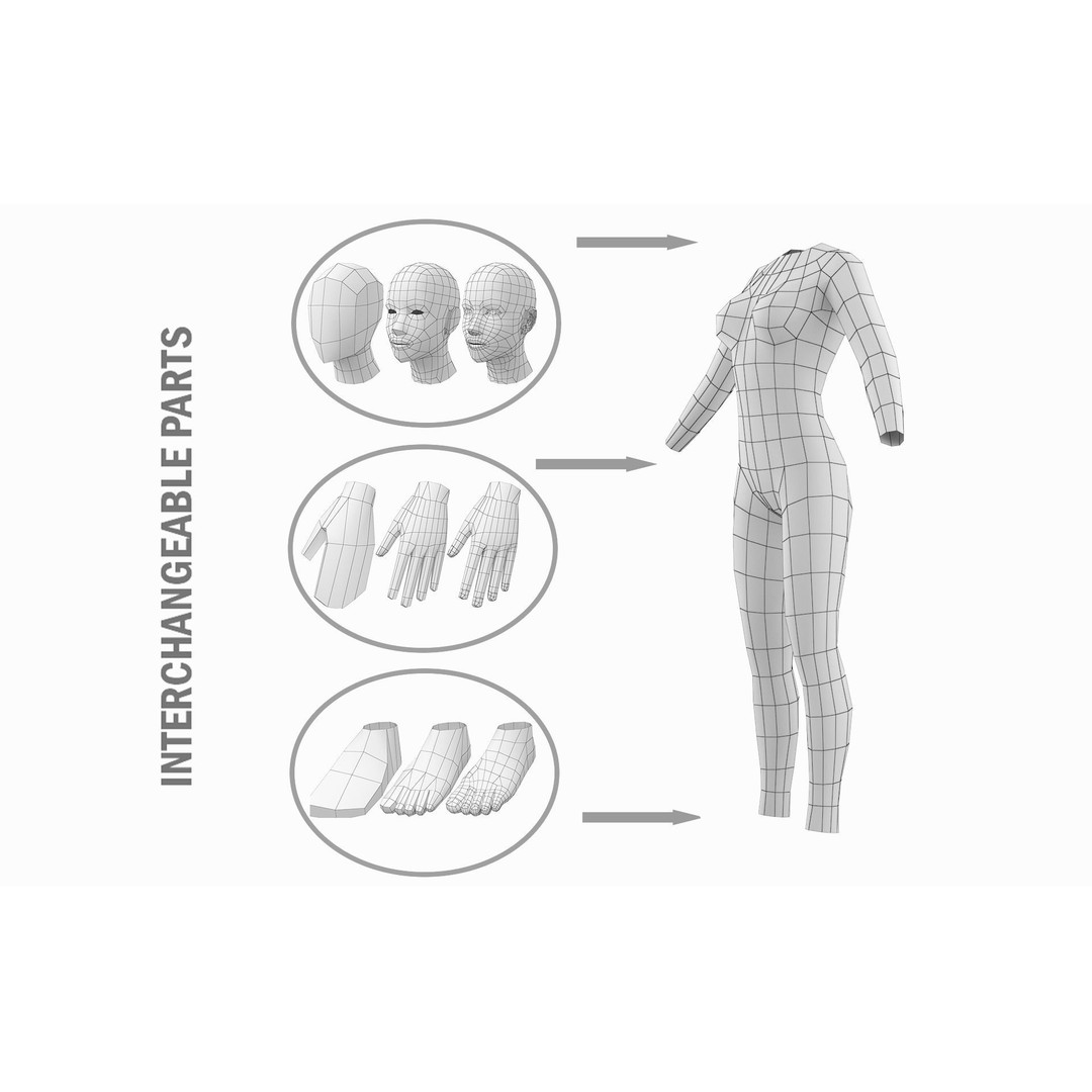 Natural Female 3D Model – Low Poly Base Mesh, FBX, Blender