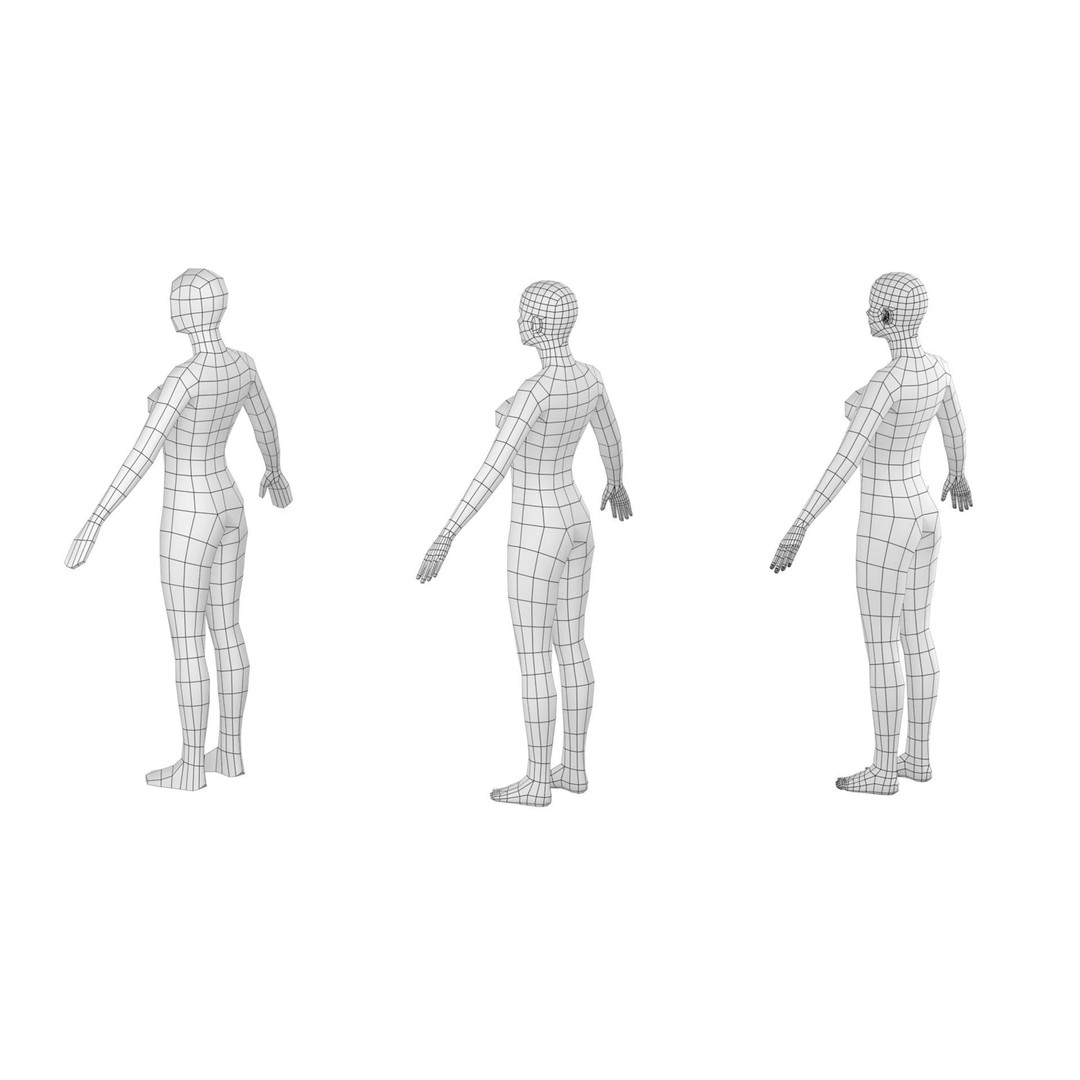 Natural Female 3D Model – Low Poly Base Mesh, FBX, Blender - View 10