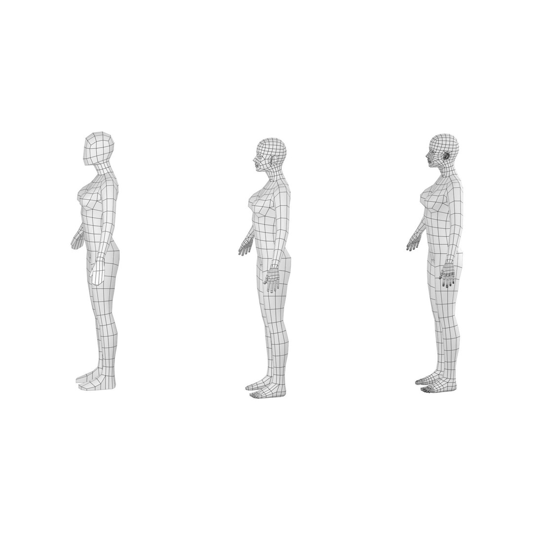 Natural Female 3D Model – Low Poly Base Mesh, FBX, Blender - View 11