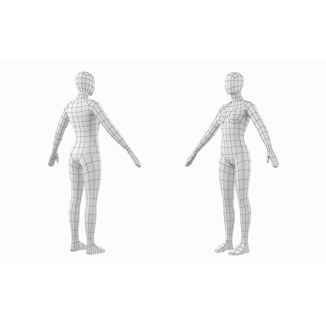 Natural Female 3D Model – Low Poly Base Mesh, FBX, Blender - View 16