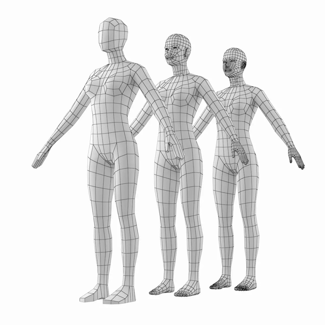 Natural Female 3D Model – Low Poly Base Mesh, FBX, Blender - View 2