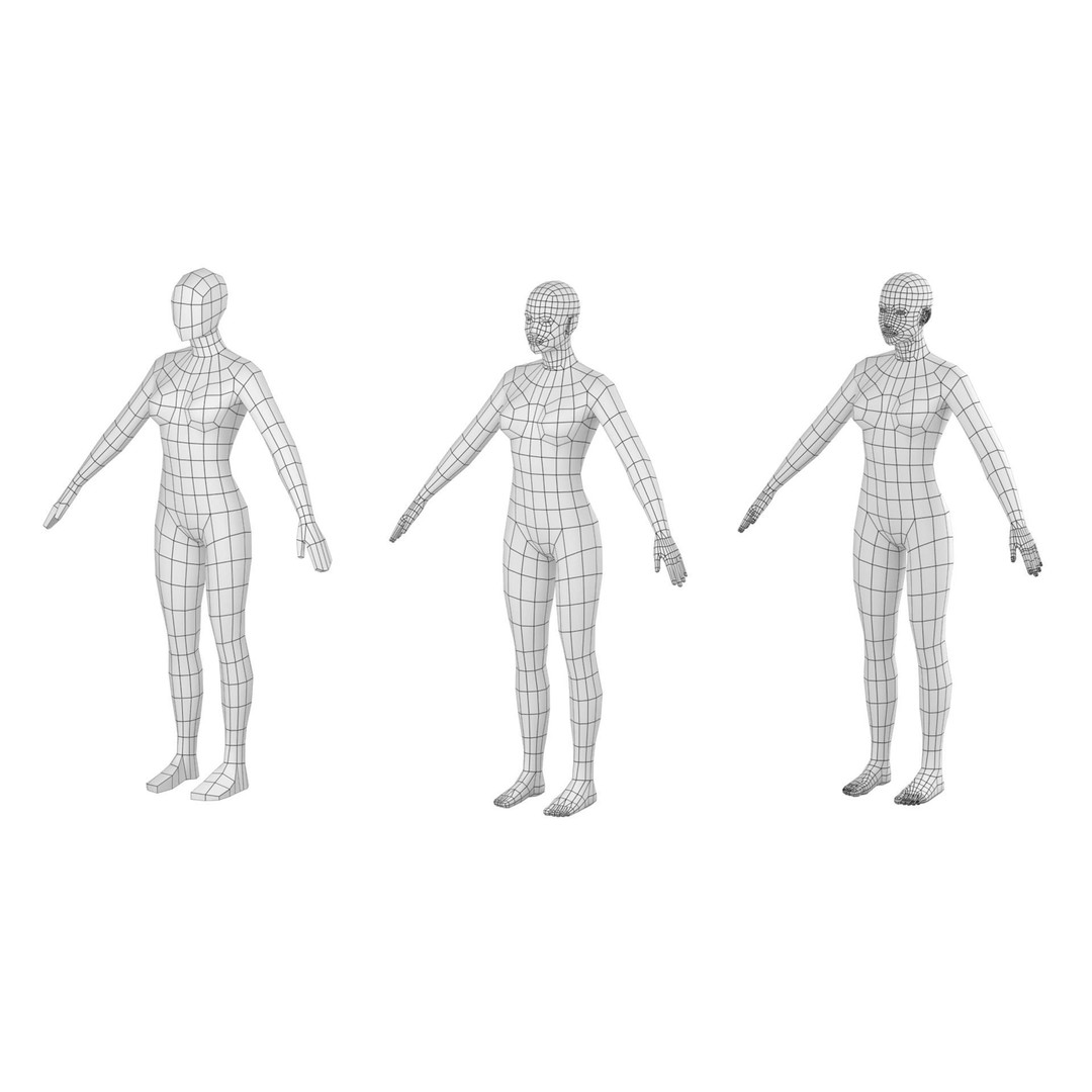 Natural Female 3D Model – Low Poly Base Mesh, FBX, Blender - View 4