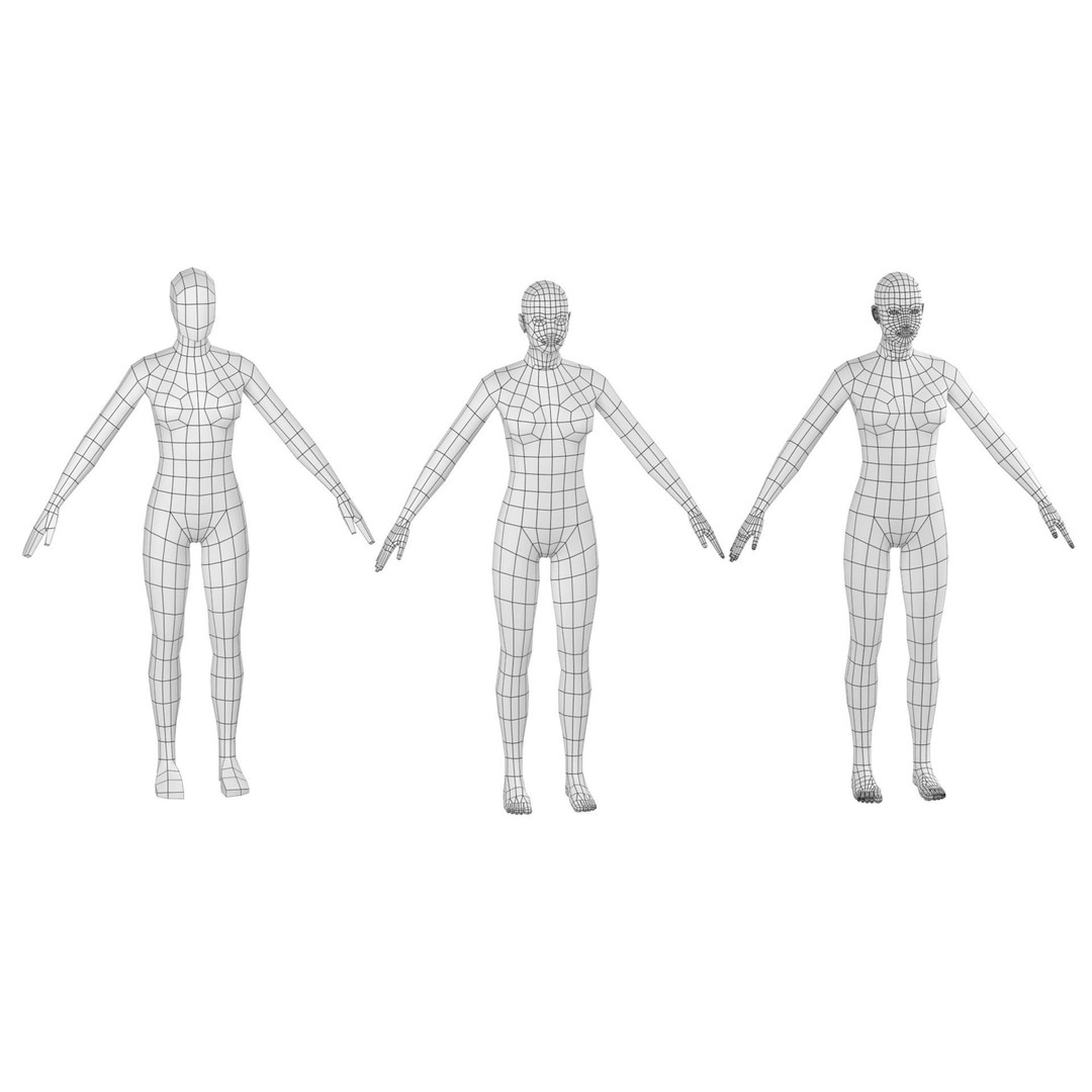 Natural Female 3D Model – Low Poly Base Mesh, FBX, Blender - View 5