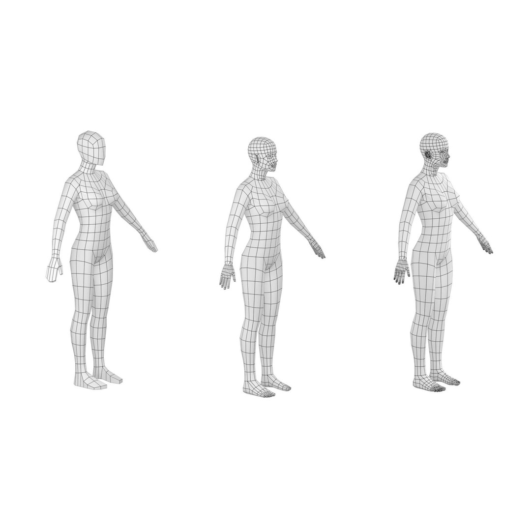 Natural Female 3D Model – Low Poly Base Mesh, FBX, Blender - View 6