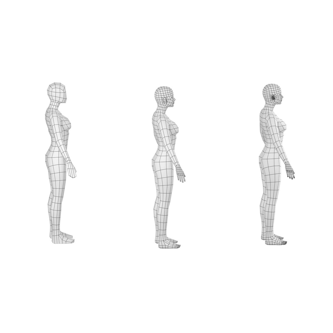 Natural Female 3D Model – Low Poly Base Mesh, FBX, Blender - View 7