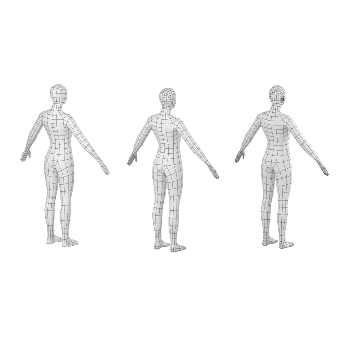 Natural Female 3D Model – Low Poly Base Mesh, FBX, Blender - View 8