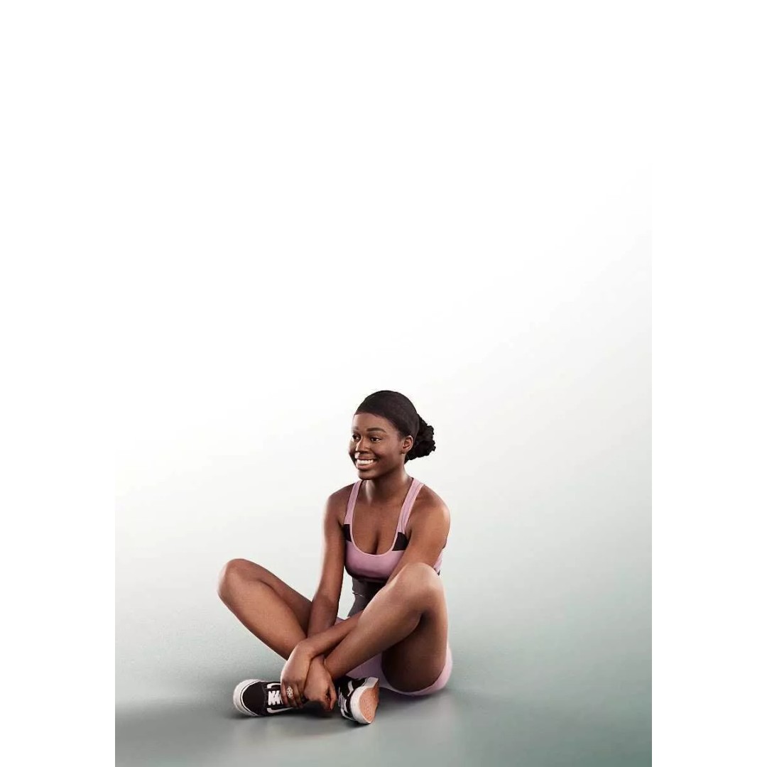 Serina 3D Model – Low Poly Young Woman Sitting, FBX, PBR Textures - View 4