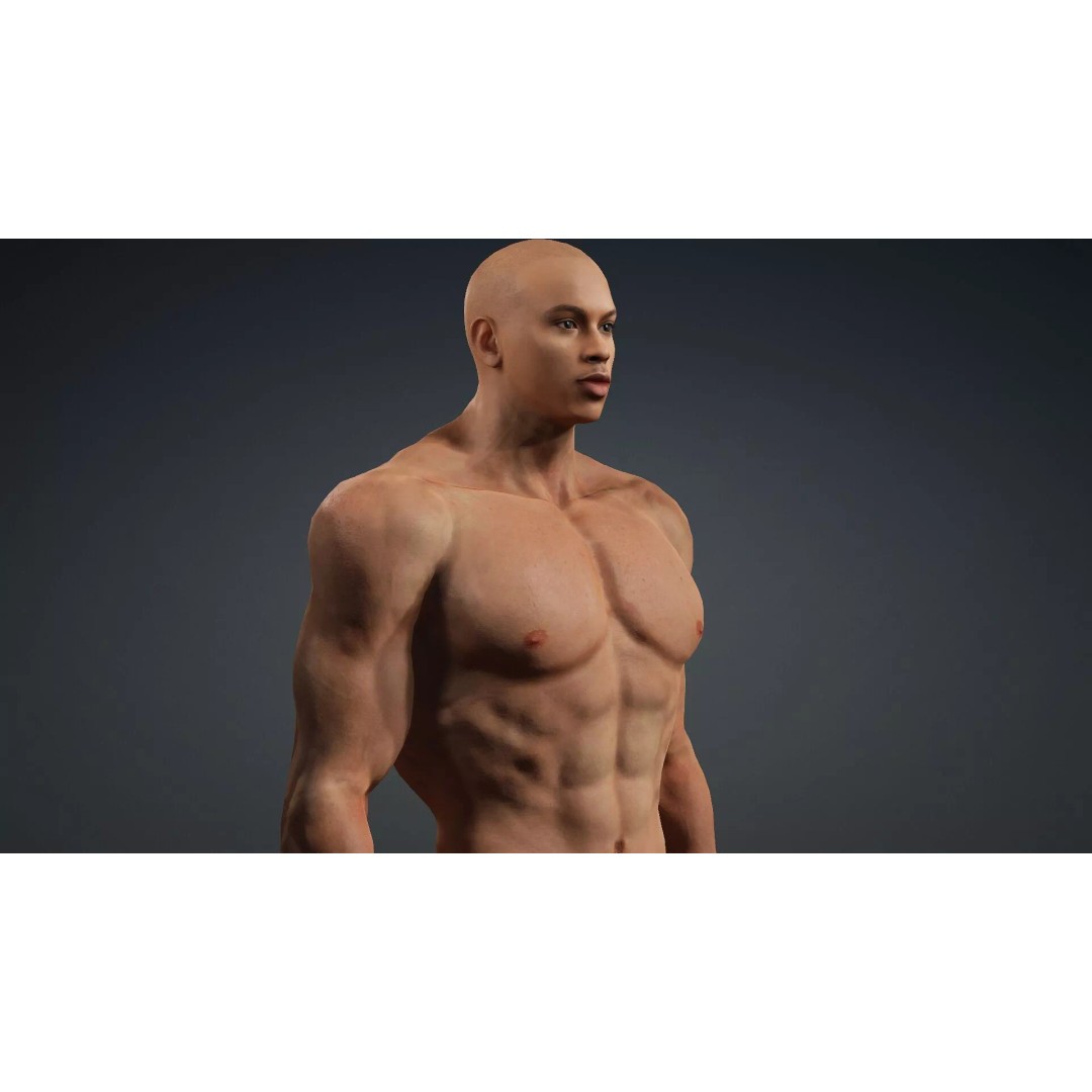 Muscular Black Male Character 3D Model – Rigged PBR Game Asset, FBX - View 9
